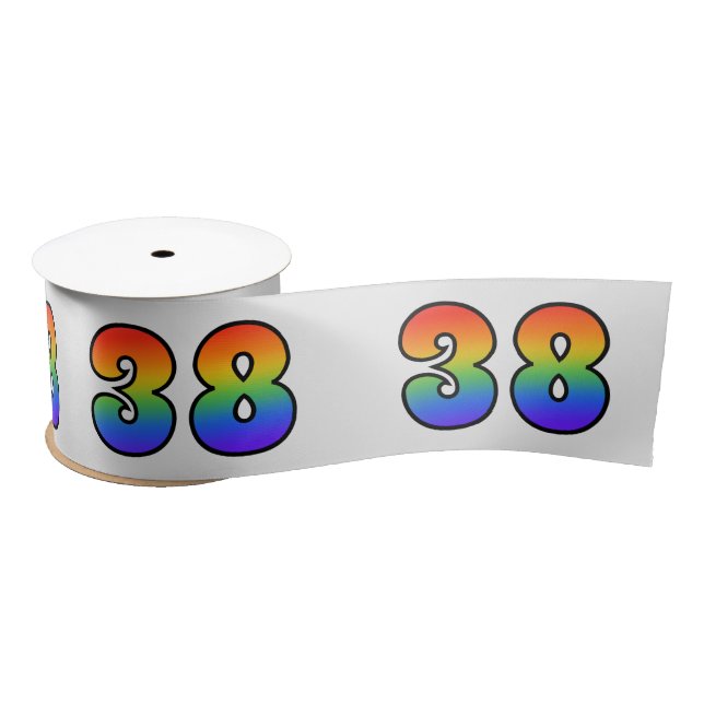 Fun, Rainbow Pattern "38" Event Number (Grey) Satin Ribbon (Spool)