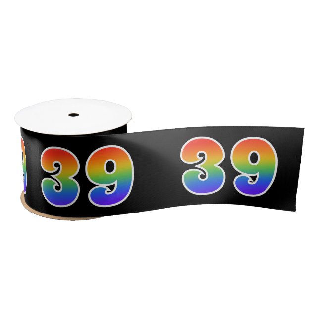Fun, Rainbow Pattern "39" Event Number (Black) Satin Ribbon (Spool)