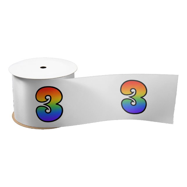 Fun, Rainbow Pattern "3" Event Number (Grey) Satin Ribbon (Spool)
