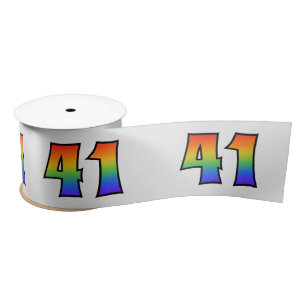 Fun, Rainbow Pattern "41" Event Number (Grey) Satin Ribbon