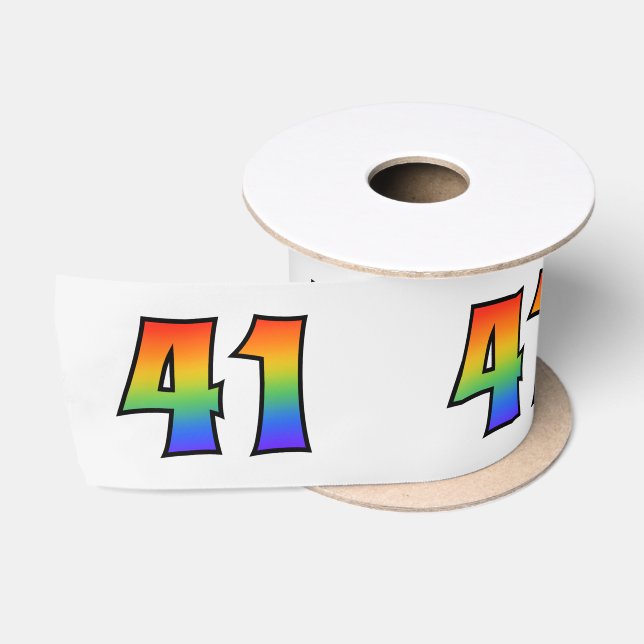 Fun, Rainbow Pattern "41" Event Number (Grey) Satin Ribbon (Spool)