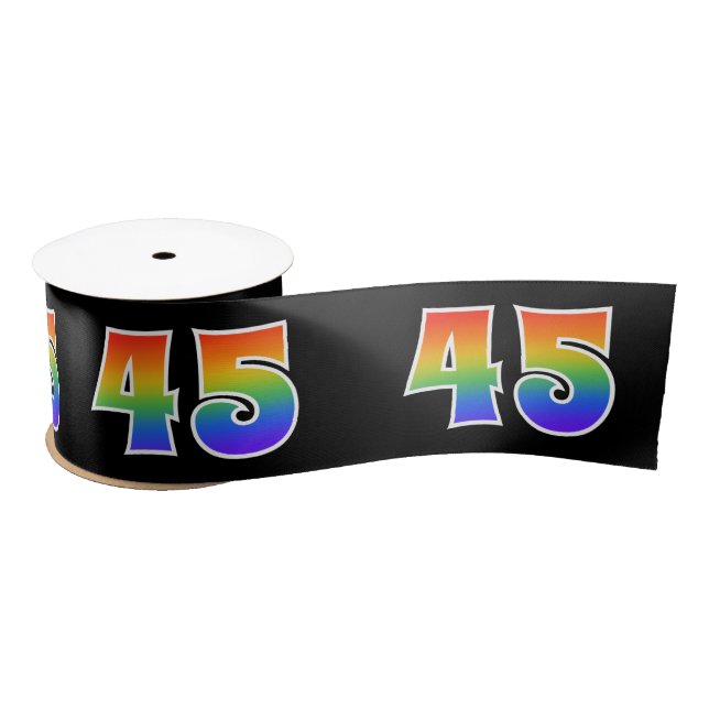 Fun, Rainbow Pattern "45" Event Number (Black) Satin Ribbon (Spool)