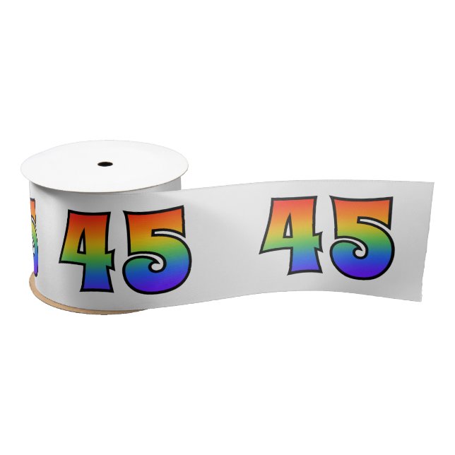 Fun, Rainbow Pattern "45" Event Number (Grey) Satin Ribbon (Spool)