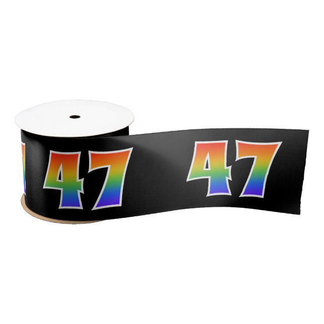 Fun, Rainbow Pattern "47" Event Number (Black) Satin Ribbon (Spool)