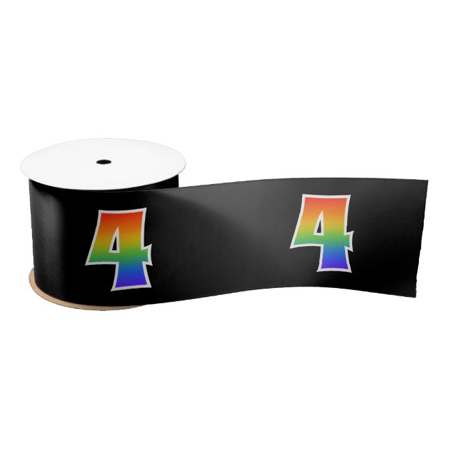 Fun, Rainbow Pattern "4" Event Number (Black) Satin Ribbon (Spool)