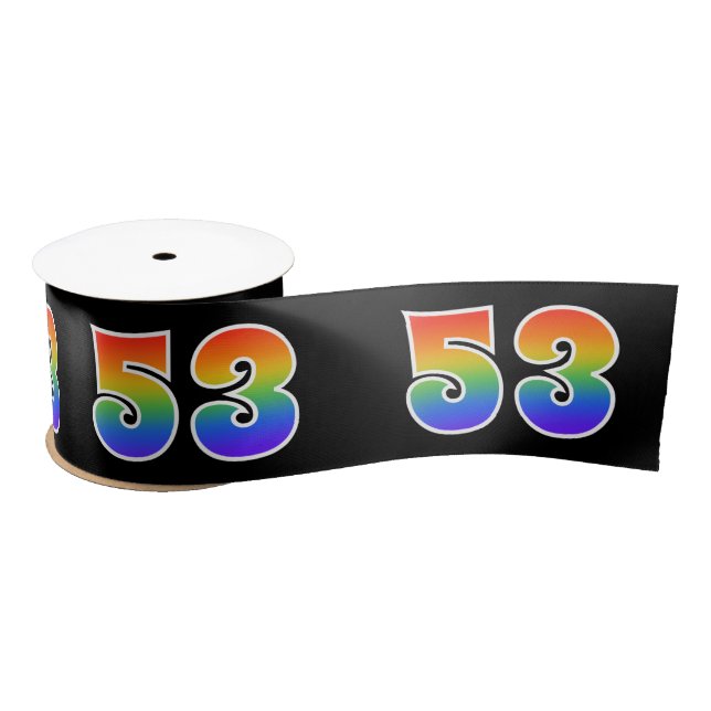 Fun, Rainbow Pattern "53" Event Number (Black) Satin Ribbon (Spool)