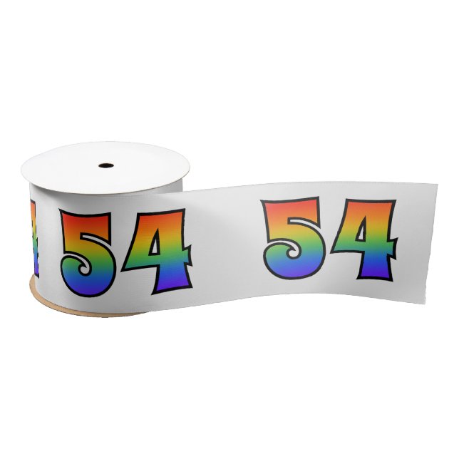 Fun, Rainbow Pattern "54" Event Number (Grey) Satin Ribbon (Spool)