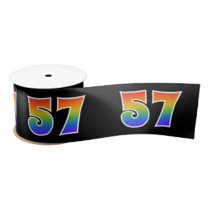 Fun, Rainbow Pattern "57" Event Number (Black) Satin Ribbon