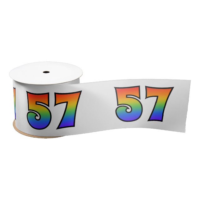 Fun, Rainbow Pattern "57" Event Number (Grey) Satin Ribbon (Spool)