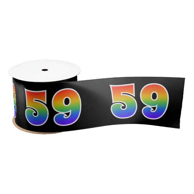 Fun, Rainbow Pattern "59" Event Number (Black) Satin Ribbon (Spool)