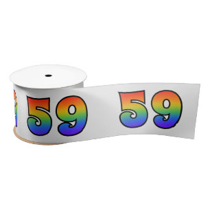 Fun, Rainbow Pattern "59" Event Number (Grey) Satin Ribbon