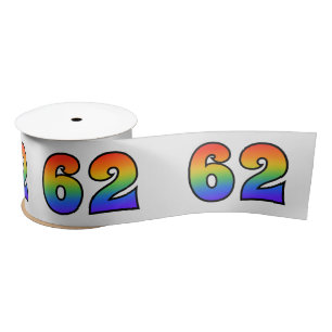 Fun, Rainbow Pattern "62" Event Number (Grey) Satin Ribbon