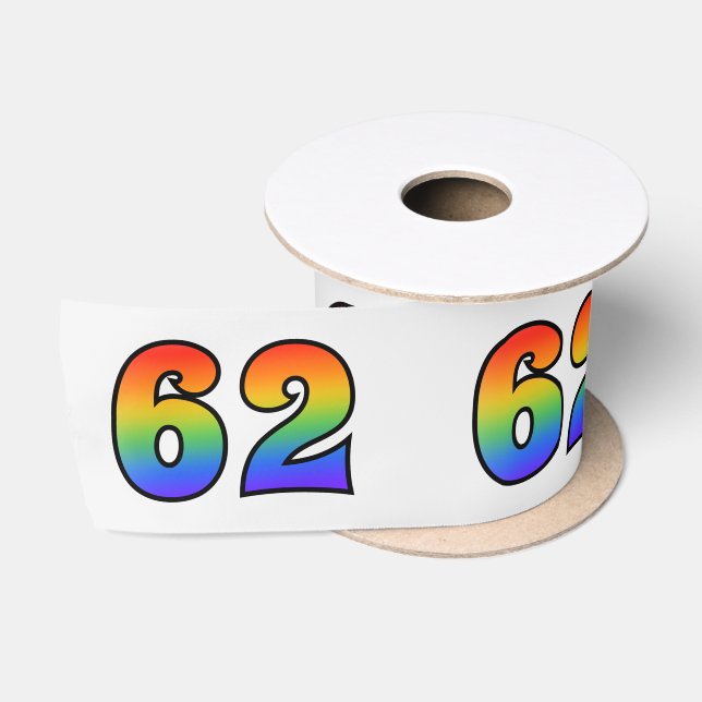 Fun, Rainbow Pattern "62" Event Number (Grey) Satin Ribbon (Spool)