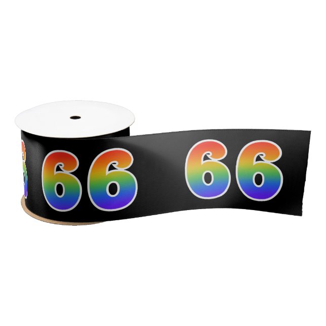 Fun, Rainbow Pattern "66" Event Number (Black) Satin Ribbon (Spool)