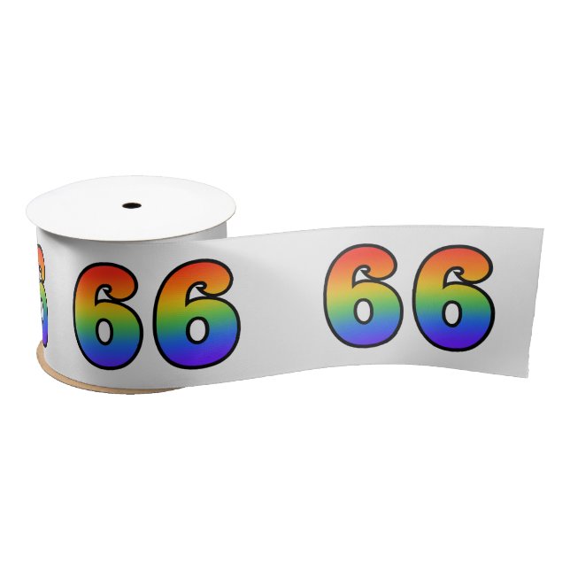 Fun, Rainbow Pattern "66" Event Number (Grey) Satin Ribbon (Spool)