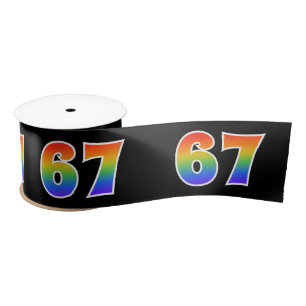 Fun, Rainbow Pattern "67" Event Number (Black) Satin Ribbon
