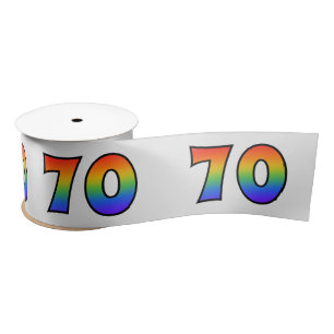 Fun, Rainbow Pattern "70" Event Number (Grey) Satin Ribbon