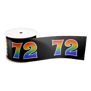 Fun, Rainbow Pattern "72" Event Number (Black) Satin Ribbon