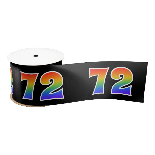 Fun, Rainbow Pattern "72" Event Number (Black) Satin Ribbon (Spool)