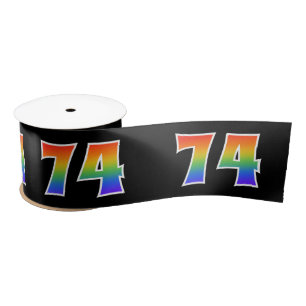 Fun, Rainbow Pattern "74" Event Number (Black) Satin Ribbon