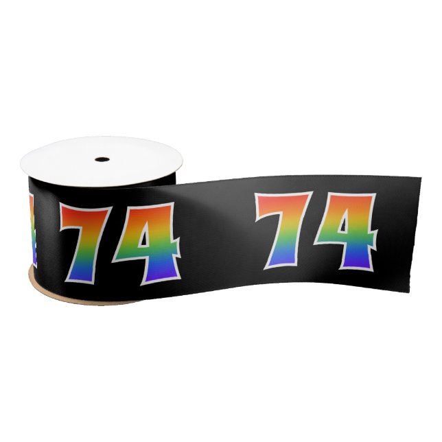 Fun, Rainbow Pattern "74" Event Number (Black) Satin Ribbon (Spool)