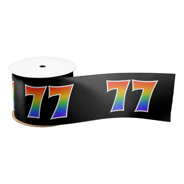 Fun, Rainbow Pattern "77" Event Number (Black) Satin Ribbon (Spool)