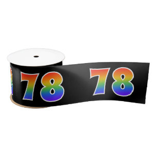 Fun, Rainbow Pattern "78" Event Number (Black) Satin Ribbon