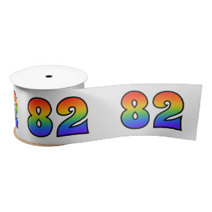 Fun, Rainbow Pattern "82" Event Number (Grey) Satin Ribbon