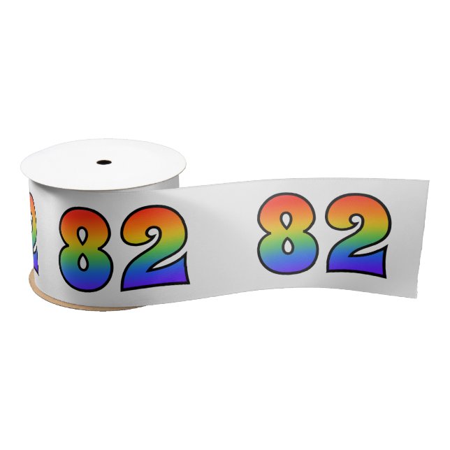 Fun, Rainbow Pattern "82" Event Number (Grey) Satin Ribbon (Spool)