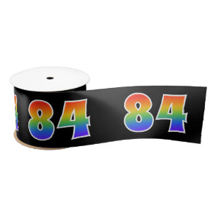 Fun, Rainbow Pattern "84" Event Number (Black) Satin Ribbon