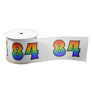 Fun, Rainbow Pattern "84" Event Number (Grey) Satin Ribbon