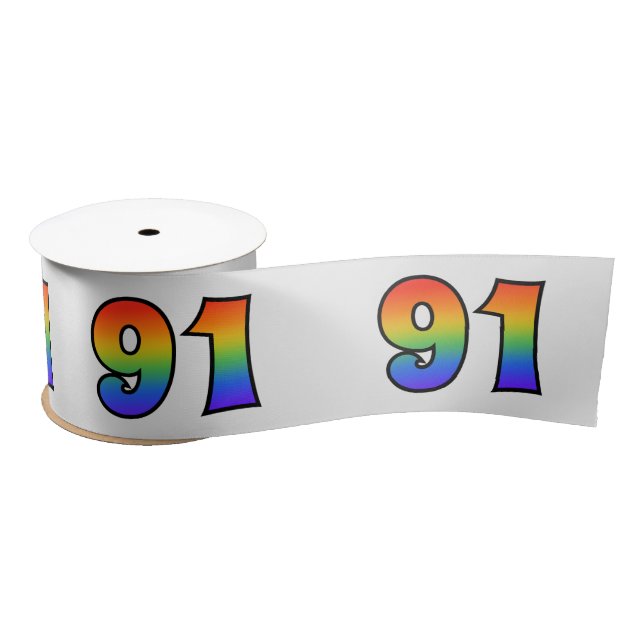 Fun, Rainbow Pattern "91" Event Number (Grey) Satin Ribbon (Spool)