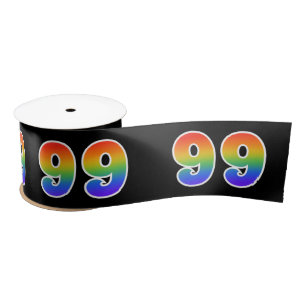 Fun, Rainbow Pattern "99" Event Number (Black) Satin Ribbon