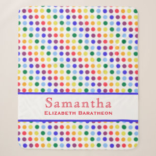 Fun Rainbow Polka Dot Pattern Personalised Name Sherpa Blanket