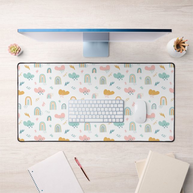 Fun Rainbow & Rain Cloud Pattern Desk Mat (Office 1)