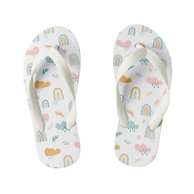 Fun Rainbow & Rain Cloud Pattern Kid's Jandals (Footbed)