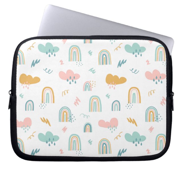 Fun Rainbow & Rain Cloud Pattern Laptop Sleeve (Front)