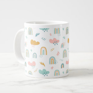 Fun Rainbow & Rain Cloud Pattern Large Coffee Mug