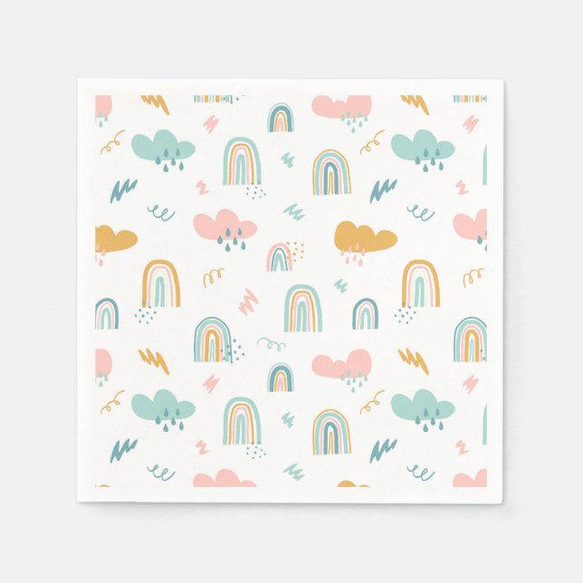 Fun Rainbow & Rain Cloud Pattern Napkin (Front)
