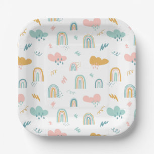 Fun Rainbow & Rain Cloud Pattern Paper Plate