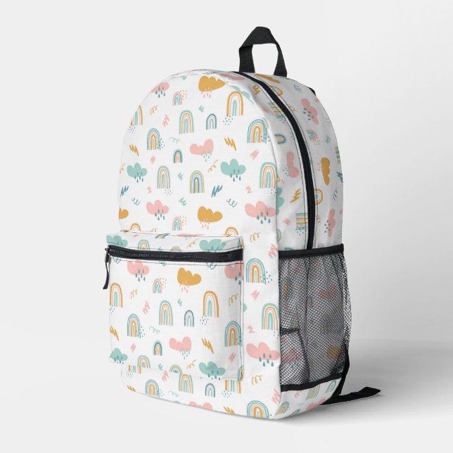 Fun Rainbow & Rain Cloud Pattern Printed Backpack (Back Corner Right)