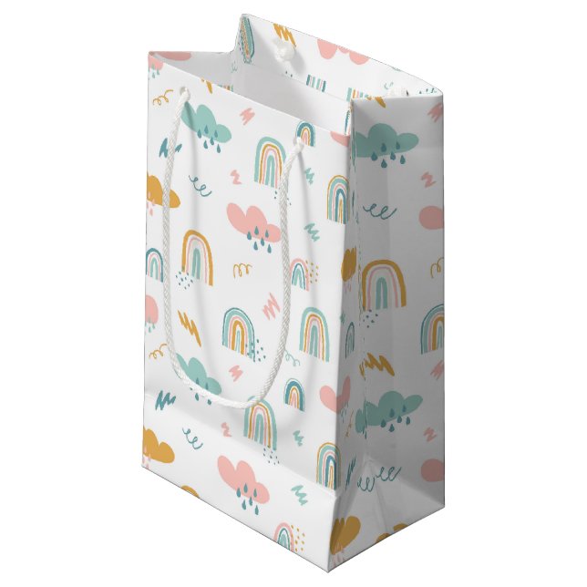 Fun Rainbow & Rain Cloud Pattern Small Gift Bag (Front Angled)