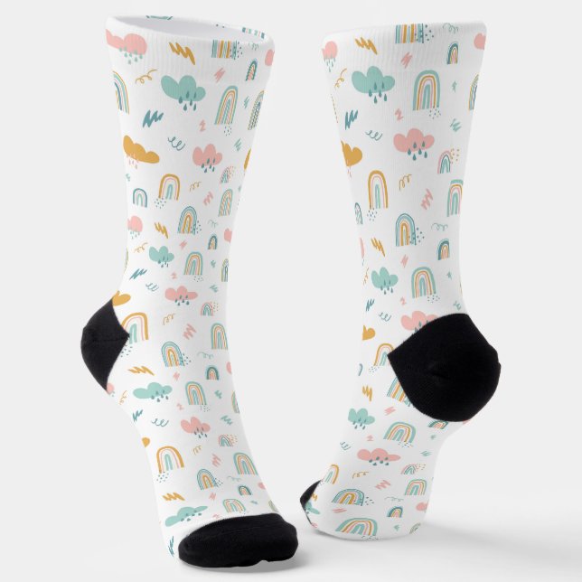 Fun Rainbow & Rain Cloud Pattern Socks (Angled)