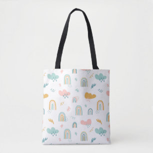 Fun Rainbow & Rain Cloud Pattern Tote Bag
