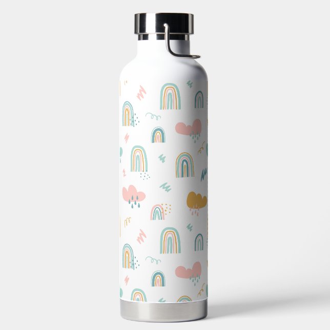 Fun Rainbow & Rain Cloud Pattern Water Bottle (Left)