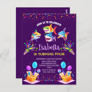 Fun rainbow shark balloon birthday party boy postcard