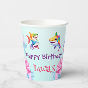 Fun rainbow shark birthday balloon party Family  Paper Cups