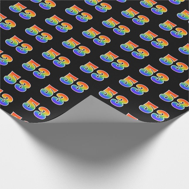 Fun Rainbow Spectrum Pattern "53" Event Number Wrapping Paper (Corner)