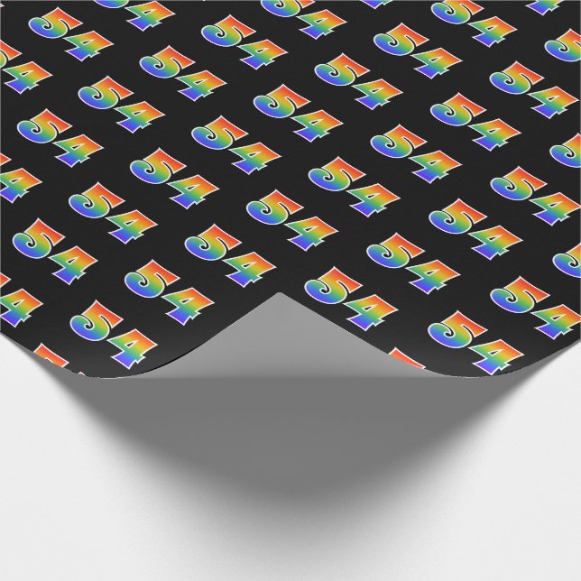 Fun Rainbow Spectrum Pattern "54" Event Number Wrapping Paper (Corner)