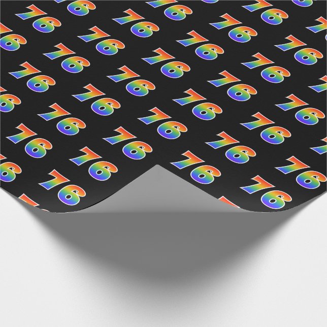 Fun Rainbow Spectrum Pattern "76" Event Number Wrapping Paper (Corner)